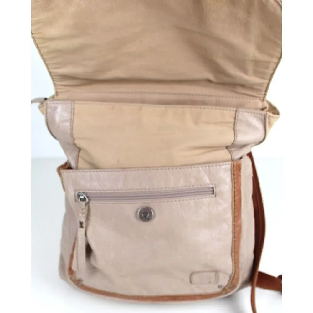 THE SAK BEIGE BROWN GENUINE LEATHER CONVERTIBLE BACKPACK SHOULDER BAG X-BODY